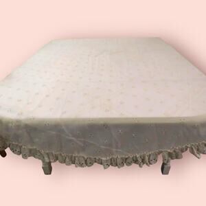 Vintage 72" Round Tablecloth Bridal Topper Eyelet Ruffle Coquette French Country